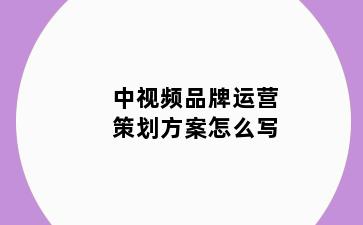 中视频品牌运营策划方案怎么写