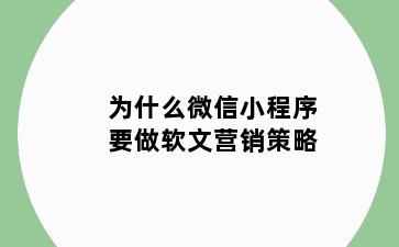 为什么微信小程序要做软文营销策略