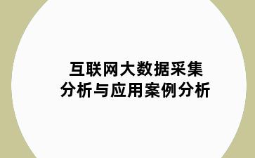 互联网大数据采集分析与应用案例分析