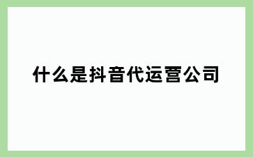 什么是抖音代运营公司