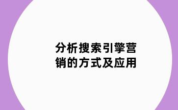 分析搜索引擎营销的方式及应用
