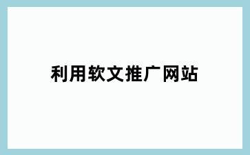 利用软文推广网站