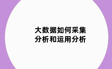 大数据如何采集分析和运用分析