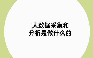 大数据采集和分析是做什么的