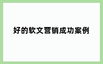 好的软文营销成功案例