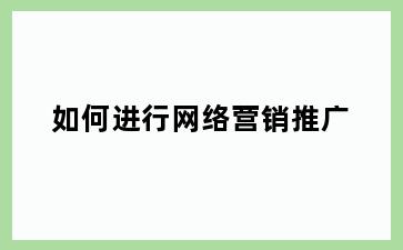 如何进行网络营销推广