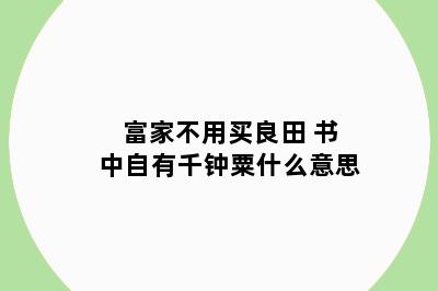 富家不用买良田 书中自有千钟粟什么意思
