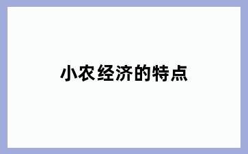 小农经济的特点