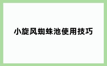 小旋风蜘蛛池使用技巧