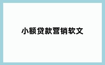 小额贷款营销软文