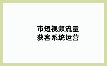 市短视频流量获客系统运营