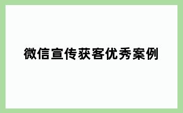 微信宣传获客优秀案例