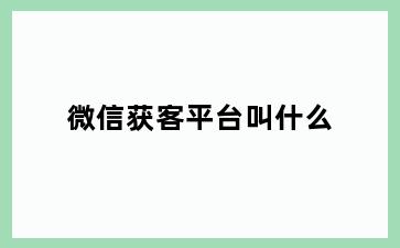 微信获客平台叫什么