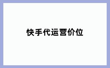快手代运营价位