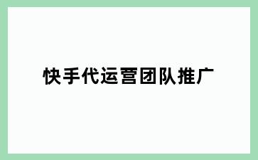 快手代运营团队推广