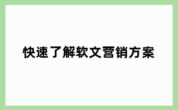 快速了解软文营销方案