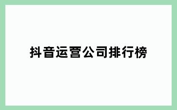 抖音运营公司排行榜
