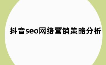 抖音seo网络营销策略分析