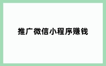 推广微信小程序赚钱