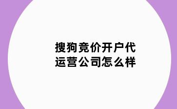 搜狗竞价开户代运营公司怎么样
