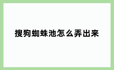 搜狗蜘蛛池怎么弄出来