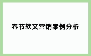 春节软文营销案例分析