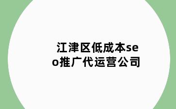江津区低成本seo推广代运营公司