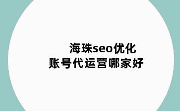 海珠seo优化账号代运营哪家好