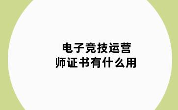 电子竞技运营师证书有什么用