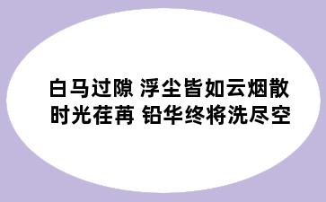 白马过隙 浮尘皆如云烟散 时光荏苒 铅华终将洗尽空