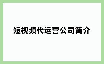 短视频代运营公司简介