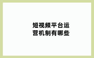 短视频平台运营机制有哪些