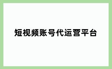 短视频账号代运营平台