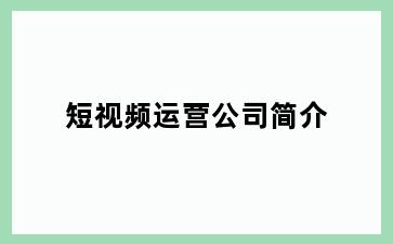 短视频运营公司简介