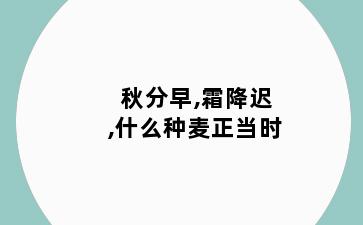 秋分早,霜降迟,什么种麦正当时