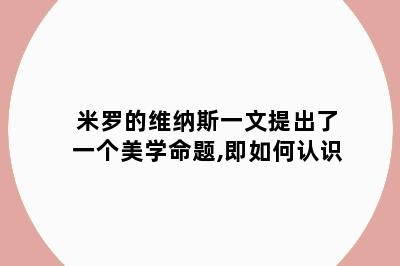 米罗的维纳斯一文提出了一个美学命题,即如何认识