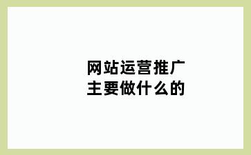 网站运营推广主要做什么的