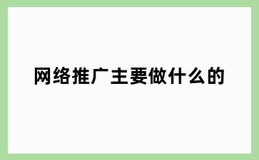 网络推广主要做什么的