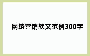 网络营销软文范例300字