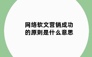 网络软文营销成功的原则是什么意思