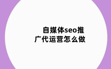 自媒体seo推广代运营怎么做