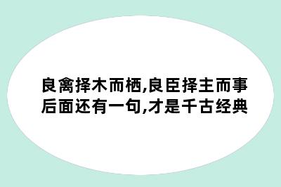 良禽择木而栖,良臣择主而事后面还有一句,才是千古经典
