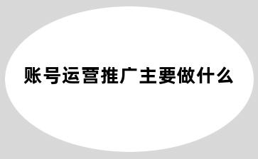 账号运营推广主要做什么