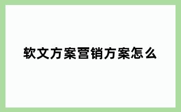 软文方案营销方案怎么