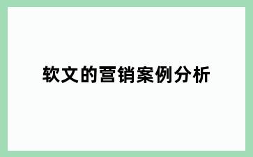 软文的营销案例分析