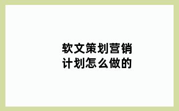软文策划营销计划怎么做的