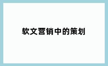 软文营销中的策划