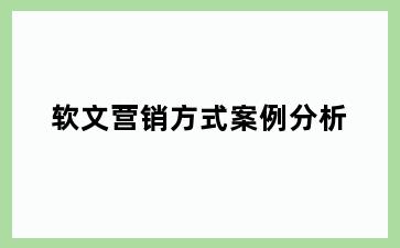 软文营销方式案例分析