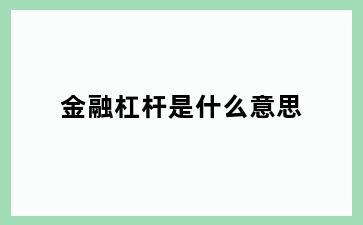 金融杠杆是什么意思