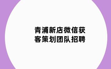青浦新店微信获客策划团队招聘